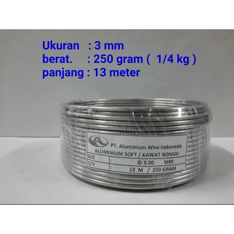 kawat bonsai aluminium 250 gram 3 mm per roll 1/4 kg