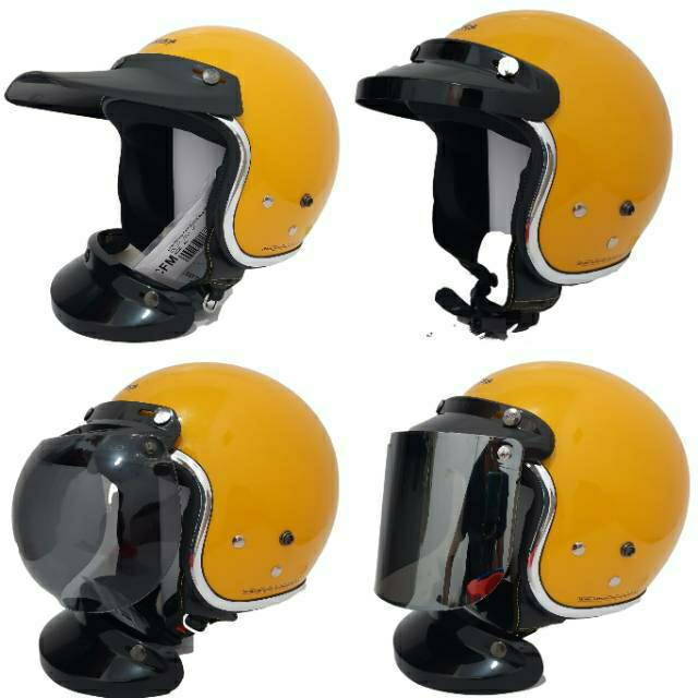 Helm Cargloss Retro Kuning Gloss Dengan List Chrome