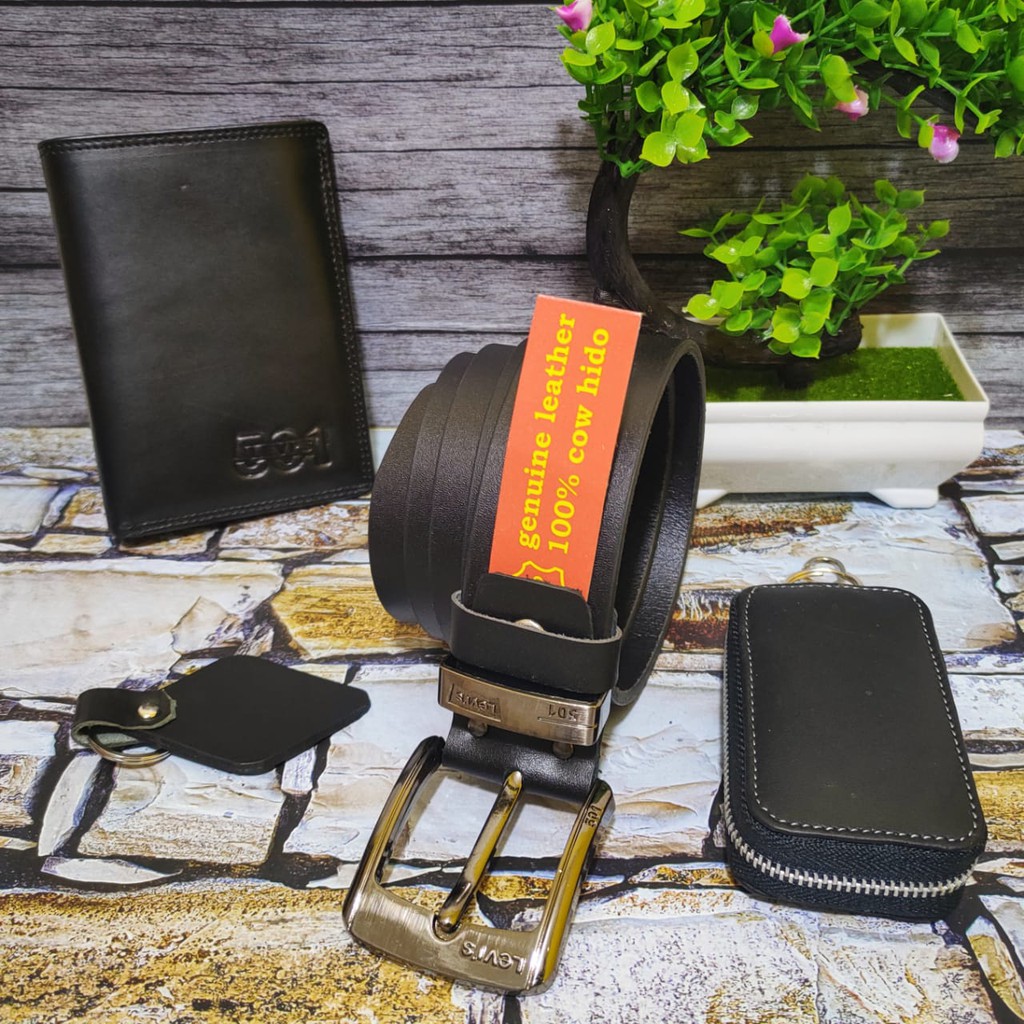 Paket Hemat ikat Pinggang Pria kulit asli Gratis Dompet Pria pendek Kulit