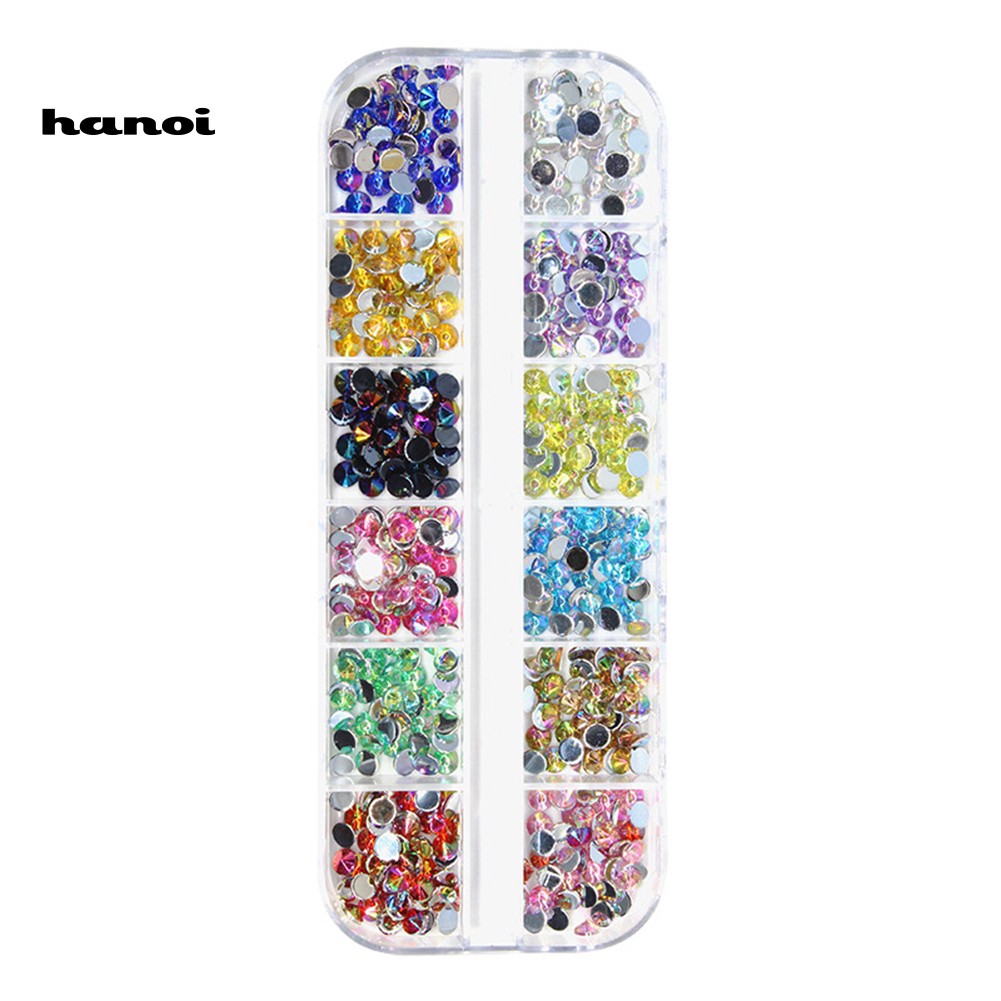 12 Grid 3D DIY Glitter Nail Art Rhinestone Sequins Decoration Manicure Tips