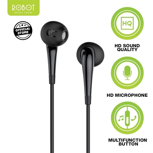 Earphone Headset ROBOT Kabel Wired Android 3.5mm - Garansi Resmi 1 Tahun - RE701