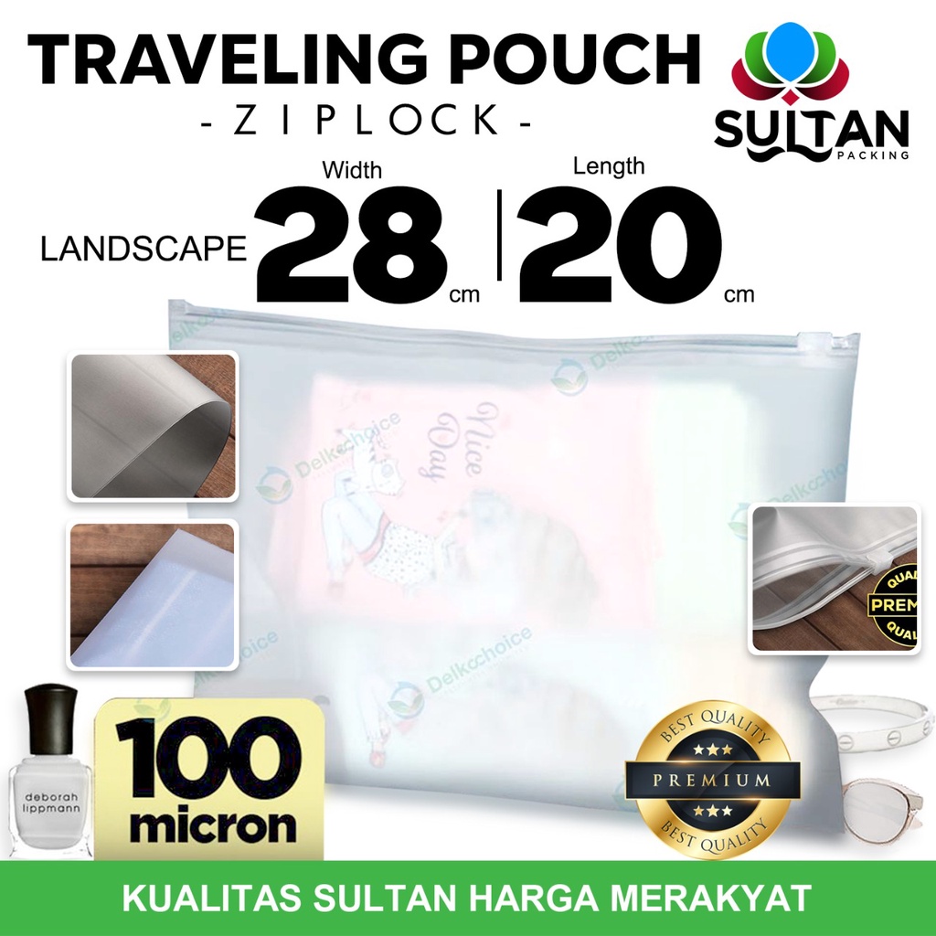 Plastik Travelling Pouch 28cm x 20cm LANDSCAPE MATTE zipper storage Travel organizer bag TEBAL / SAT