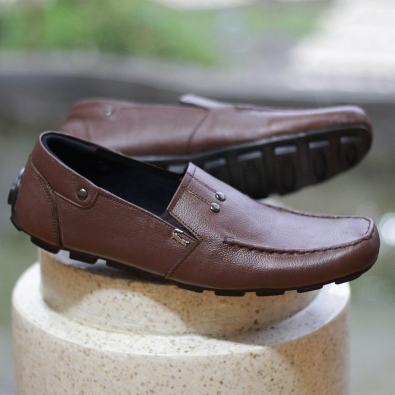 Enozstore - Slip on pria kulit asli coklat kasual keren trenddy slop cowok dewasa casual formal kondangan murah distro polos kekinian