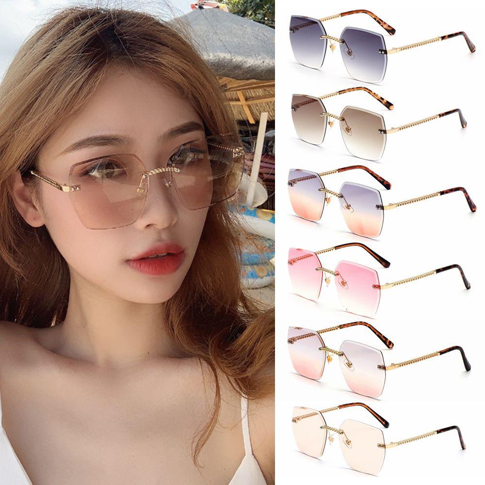 Lily Rimless Rectangle Sunglasses Wanita Dan Pria Kacamata Matahari Persegi UV400 Eyewear Berwarna Frameless Eyewear