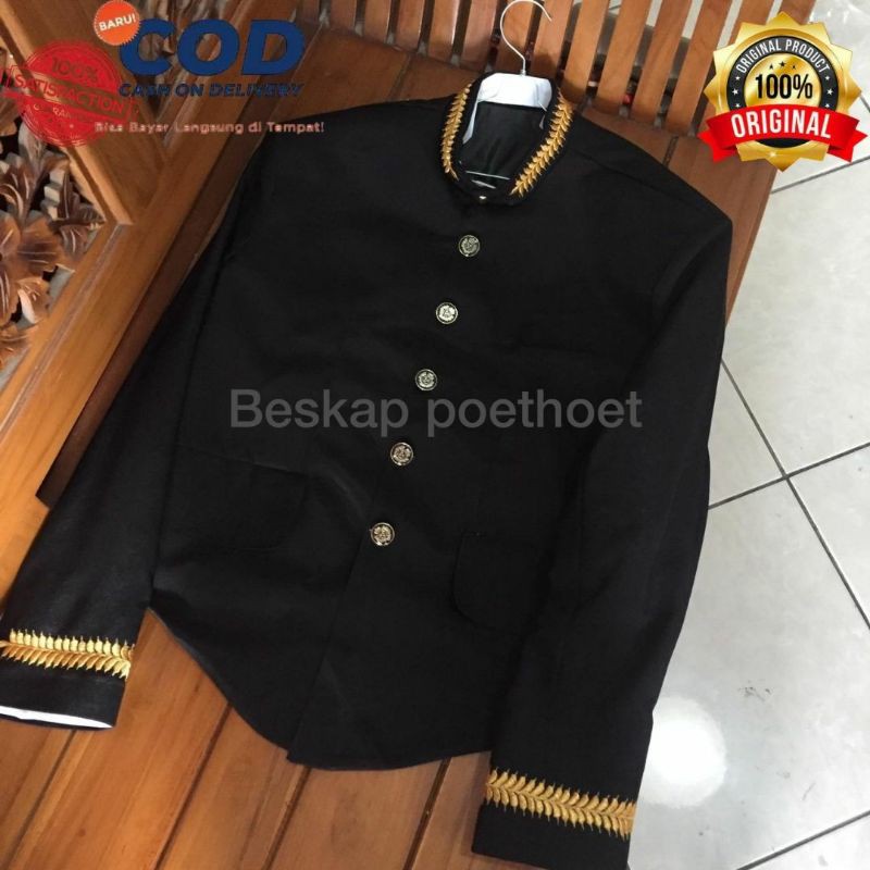 Beskap jawa atela / baju pagar bagus hitam lis gold / jas bapak besan among tamu