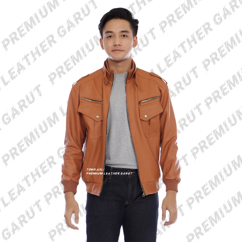 Jaket kulit pria hitam/coklat muda model terbaru bisa COD Gratis Sarung Tangan