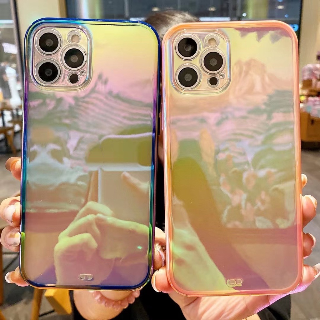 laser Gradient transparent iPhone case 12 pro max 7 8 plus xs x XR xs max  11 pro max soft shockproof case full cover