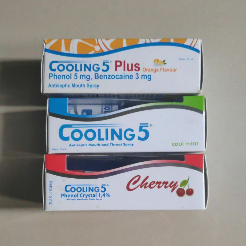 Cooling 5 Spray 15ml Obat mulut Antiseptik Sakit Gigi Sariawan Radang Gusi Tenggorokan Cool Mint Cherry Jeruk Antiseptic Mouth &amp; Throat