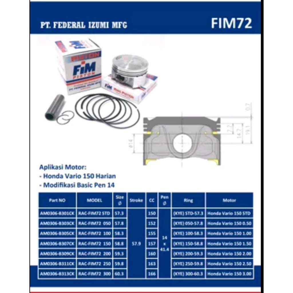 PISTON KIT BEAT ESP VARIO ESP FIM 74XB BORE UP