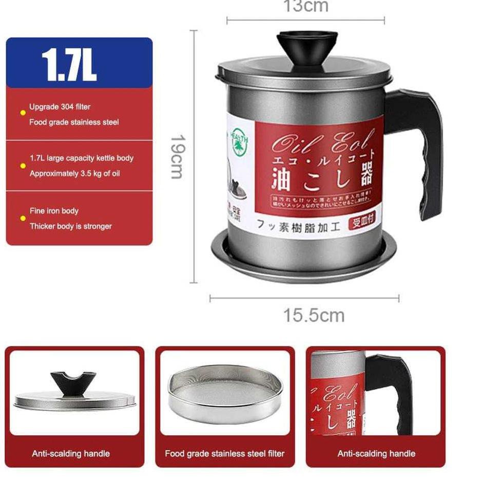 Saringan Minyak Masak  / Tempat Saringan Minyak Masak Stainless / Oil Pot Saringan Tempat Wadah Saring /Share: Oil Pot Gelas Tempat Saringan Minyak Wadah Saringan Minyak Masak Stainless   an Minyak Goreng  Stainless Steel 1,4 dan 1.7 ltr L