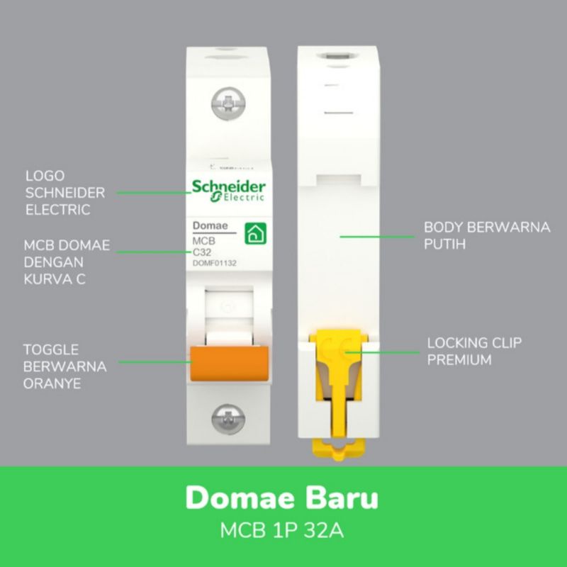 MCB Schneider 32A 1Phase New Domae Mcb Sneider 32 Ampere Pemutus Arus Listrik 32A 1Phase