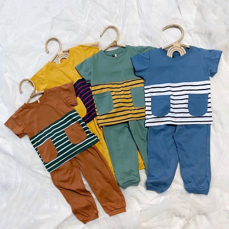 Pajamas Stripes Half Pocket Pineapple 2-6 Tahun || Pajamas Stripes Pineapple || Piyama Pineapple