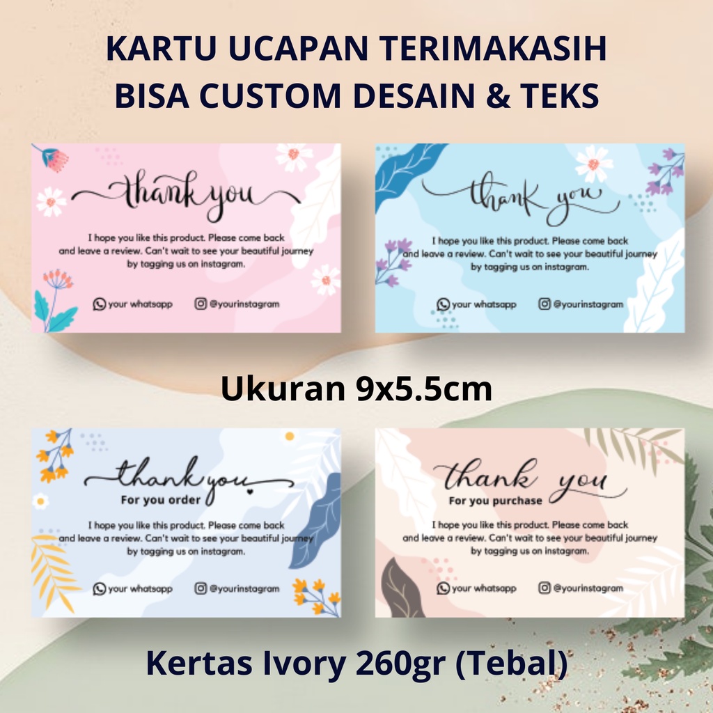 [100 pcs] Kartu Ucapan Custom - Thank you Card - Kartu ucapan ultah - Kartu souvenir - Gift card
