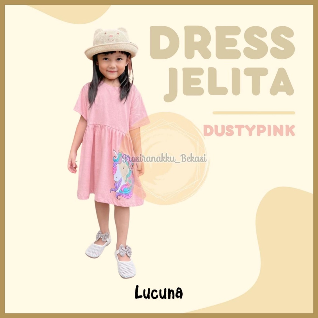 Dress Anak Jelita Lucuna Warna Dusty Pink 1-5thn