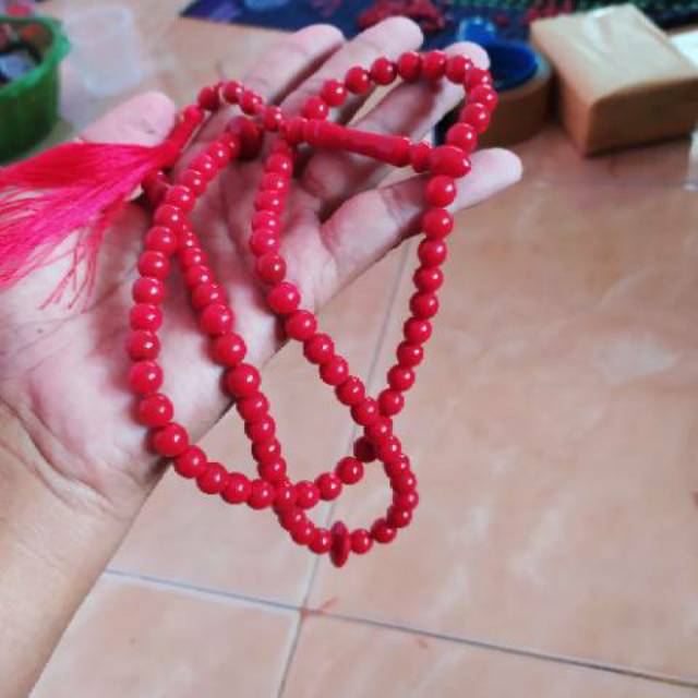 Tasbih Red Coral Marjan dim 8 mm MUSLIM ASLI Batu Karang Original