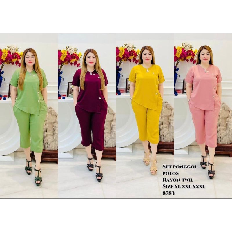 8783 Set Ponggol Rayon Polos / Set Celana Ponggol Rayon Twill Polos / One Set Rayon Ponggol Polos