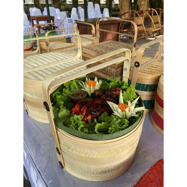 Hampers Rantang Bambu/Rantang Anyaman Bambu Susun 2/Rantang Bambu Bulat 2 Susun/Rantang Bambu