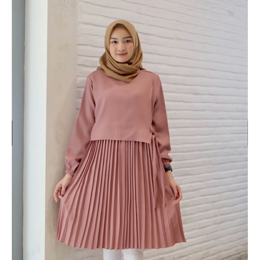 Ootd Tunik - 8 OOTD Tunik Putih Kekinian Untuk Hijaber Bertubuh Mungil