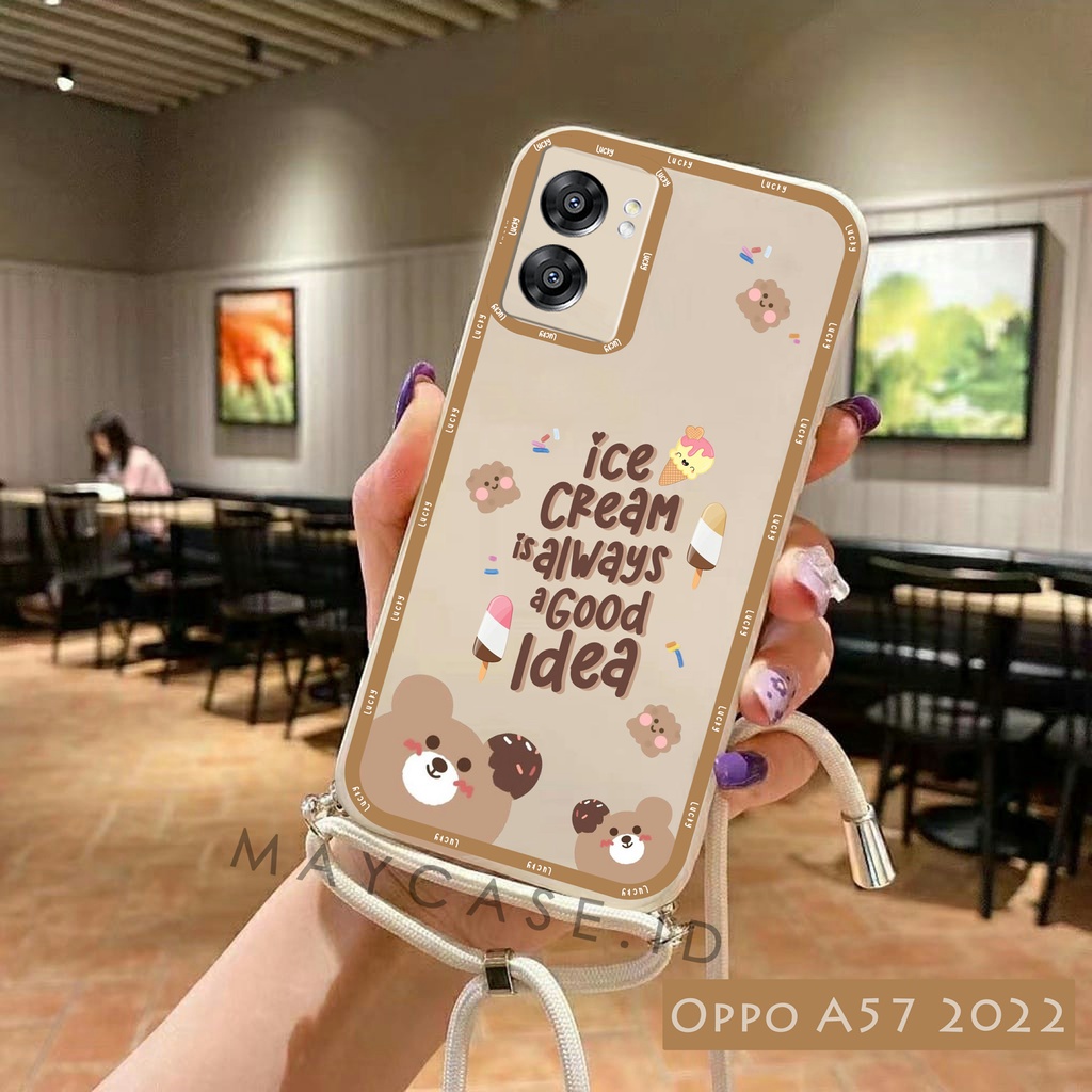 Softcase Macaron Motif Bear + Tali Sling Oppo A57 2022 A96 A76 A54 A5S A12 A7 A16 A16K A16E A74 4G 5