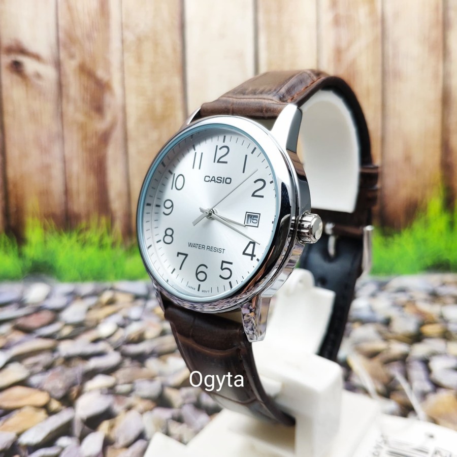 Casio Analog Jam Tangan Pria Tali Kulit Cokelat MTP-V002L-7B2 Original