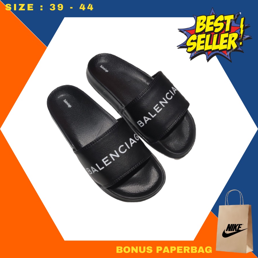 SANDAL SLIDE KARET PRIA WANITA SANDAL BALENCIAGA1 SENDAL SLIP ON PREMIUM CASUAL HITAM HIJAU ARMY MAR