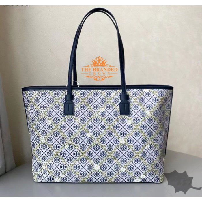 Tas Tory Burch 82593 Flower Patterns Monogram Casual Style Canvas Faux