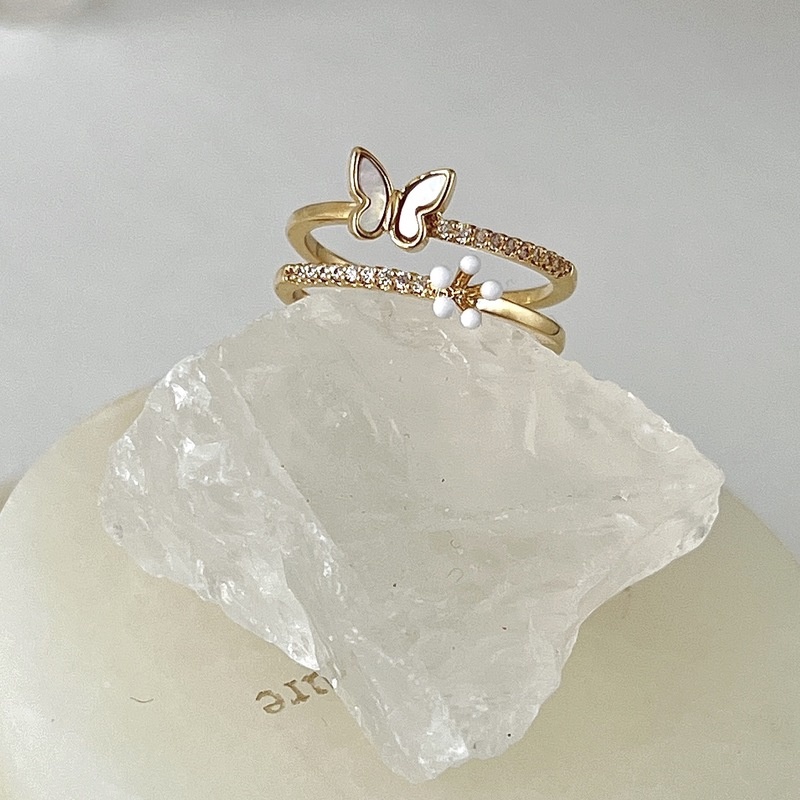 Cincin Model Terbuka Desain Kupu-Kupu Aksen Mutiara Gaya Retro Korea Untuk Wanita