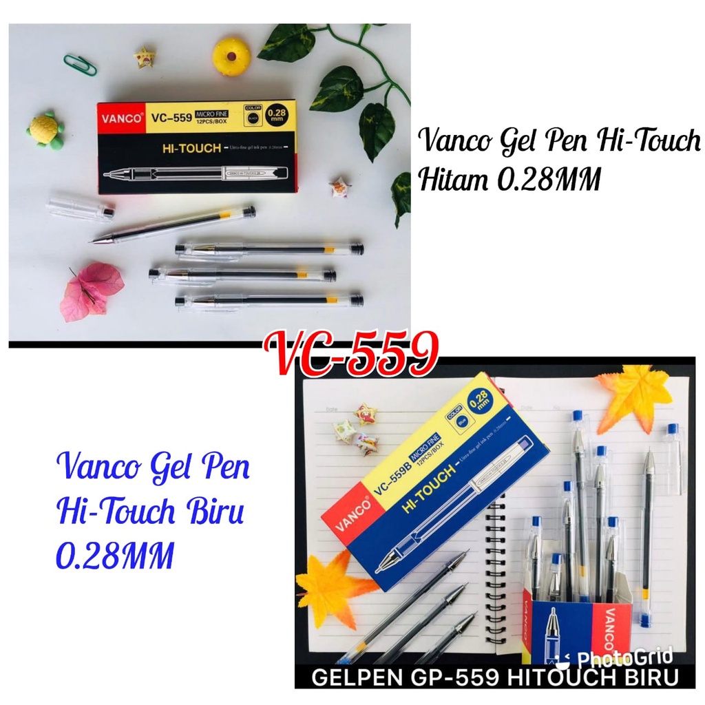 

WS99 - VANCO GEL PEN HI-TOUCH VC-559 ULTRA FINE GEL PEN WARNA HITAM / BIRU ISI 12