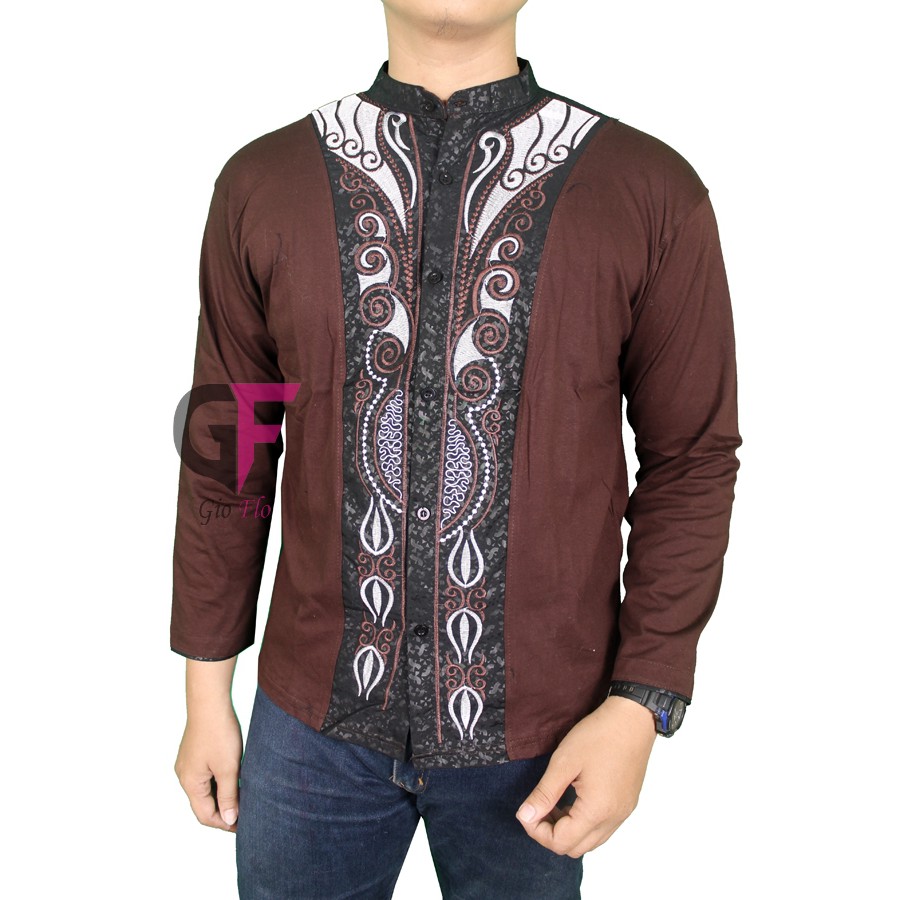 GIOFLO Fashion Muslim Baju Kemeja Koko Panjang Brown / KKL 30