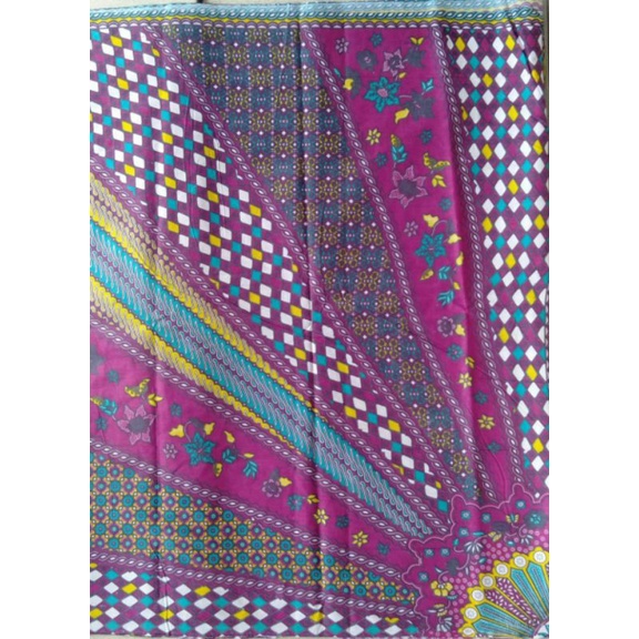 KAIN BATIK MOTIF SINARAN WARNA PASTEL PINK HITAM KUNING