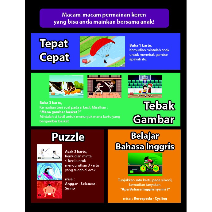 [1KG=10PCS] Konsep Flashcard Olahraga / Flash Card / Mainan Edukasi Kartu Pintar Anak Terlengkap