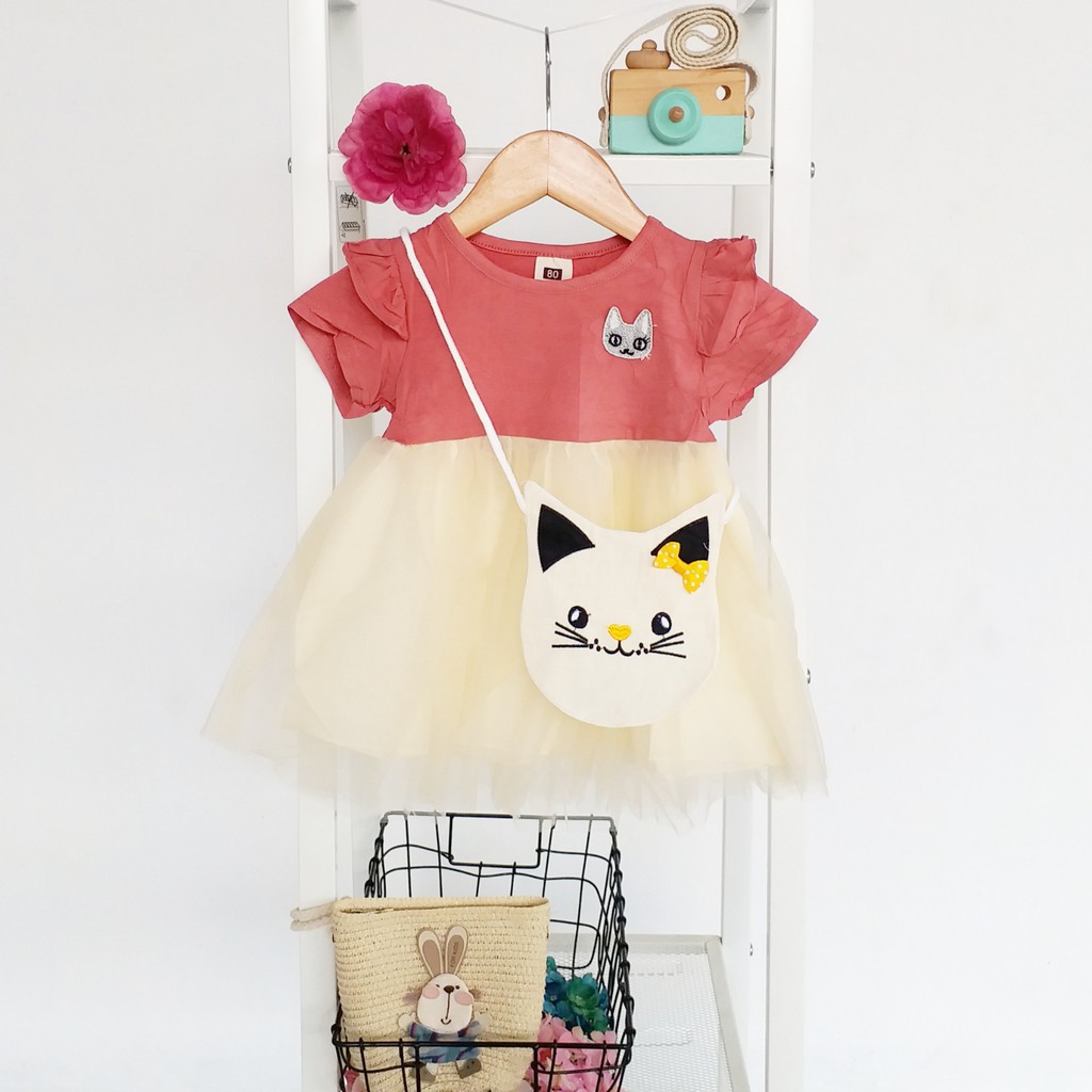 LittleAaron DRESS TWIN CATTY BAG 264 EBV Baju Dress Anak Perempuan Import 6 bulan - 3 tahun