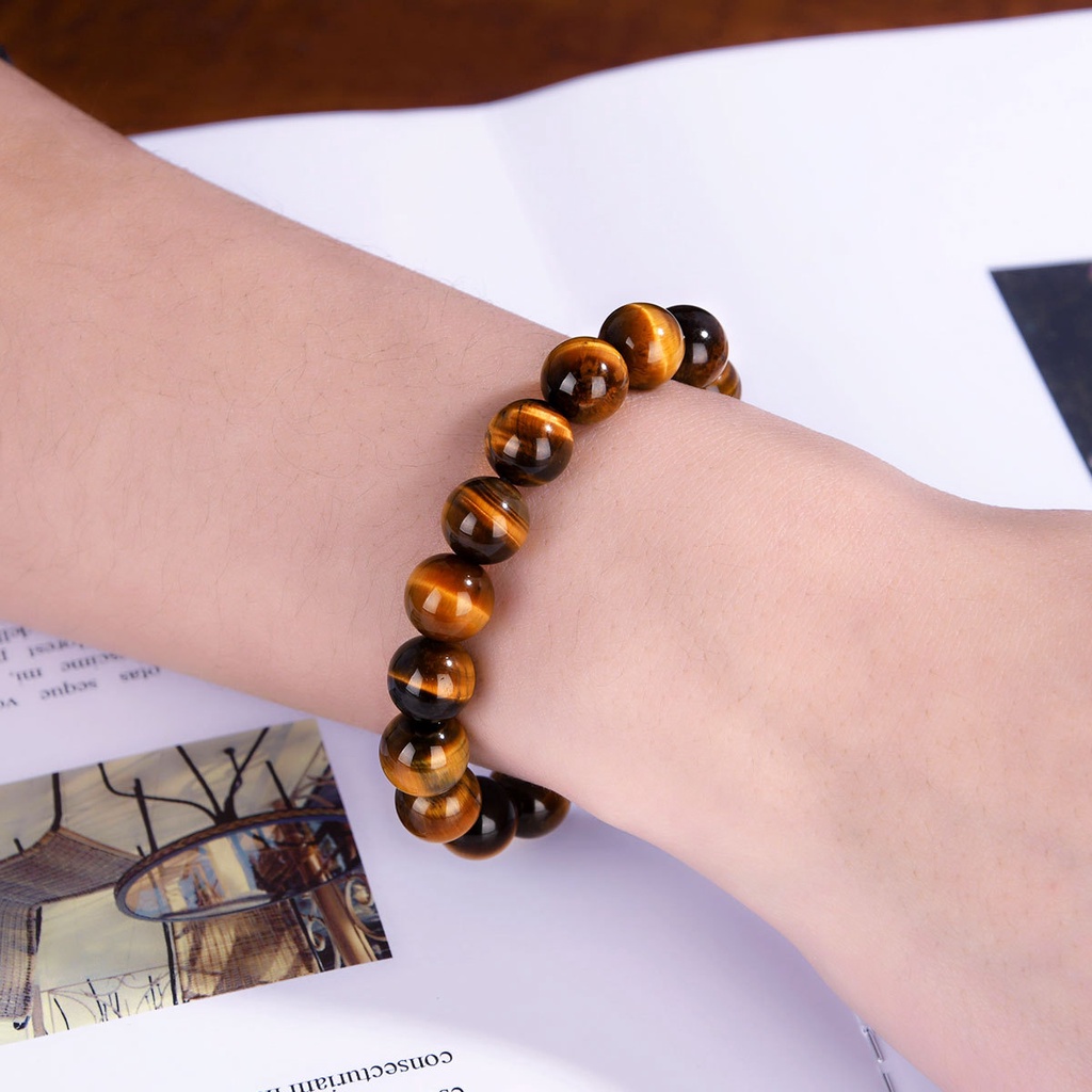 Gelang Manik-Manik Batu Vulkanik Tiger Eye Agate Chakra Healing Reiki Buddha Elastis Adjustable 8mm Untuk Unisex