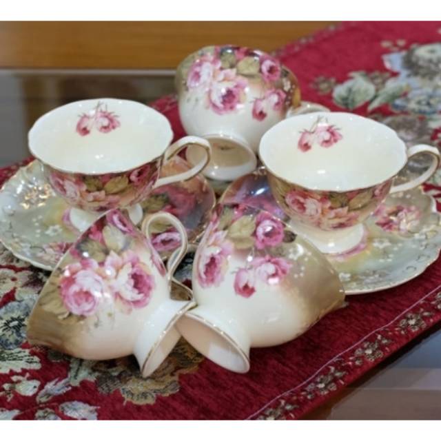 Teko keramik Teko Antik Teko Set 6 Gelas 6 Tatakan