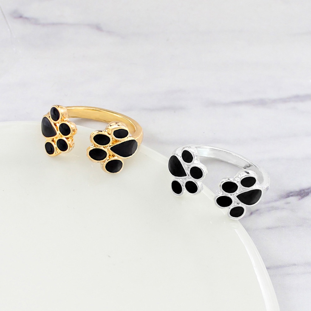 Hu Hu Hu Hu Hu Alat Bantu Pasang Kacamata♡ Cincin Open Ring Motif Telapak Kaki Anjing / Kucing Lucu Untuk Wanita