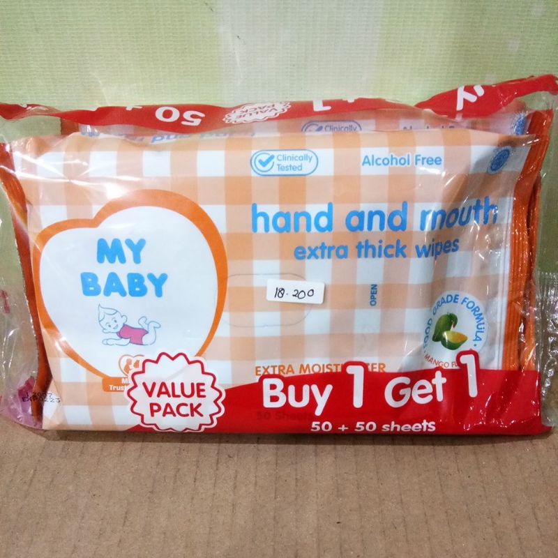 MY BABY WIPES BELI1 GRATIS1 ANTIBACTERIAL, GENTLE CARE, CLEAN&amp;FRESH, HAND&amp;MOUTH @50SHEET