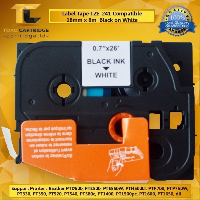 Label Tape TZE-241 TZE241 241 18mm x 8m Black On White Printer Brothr