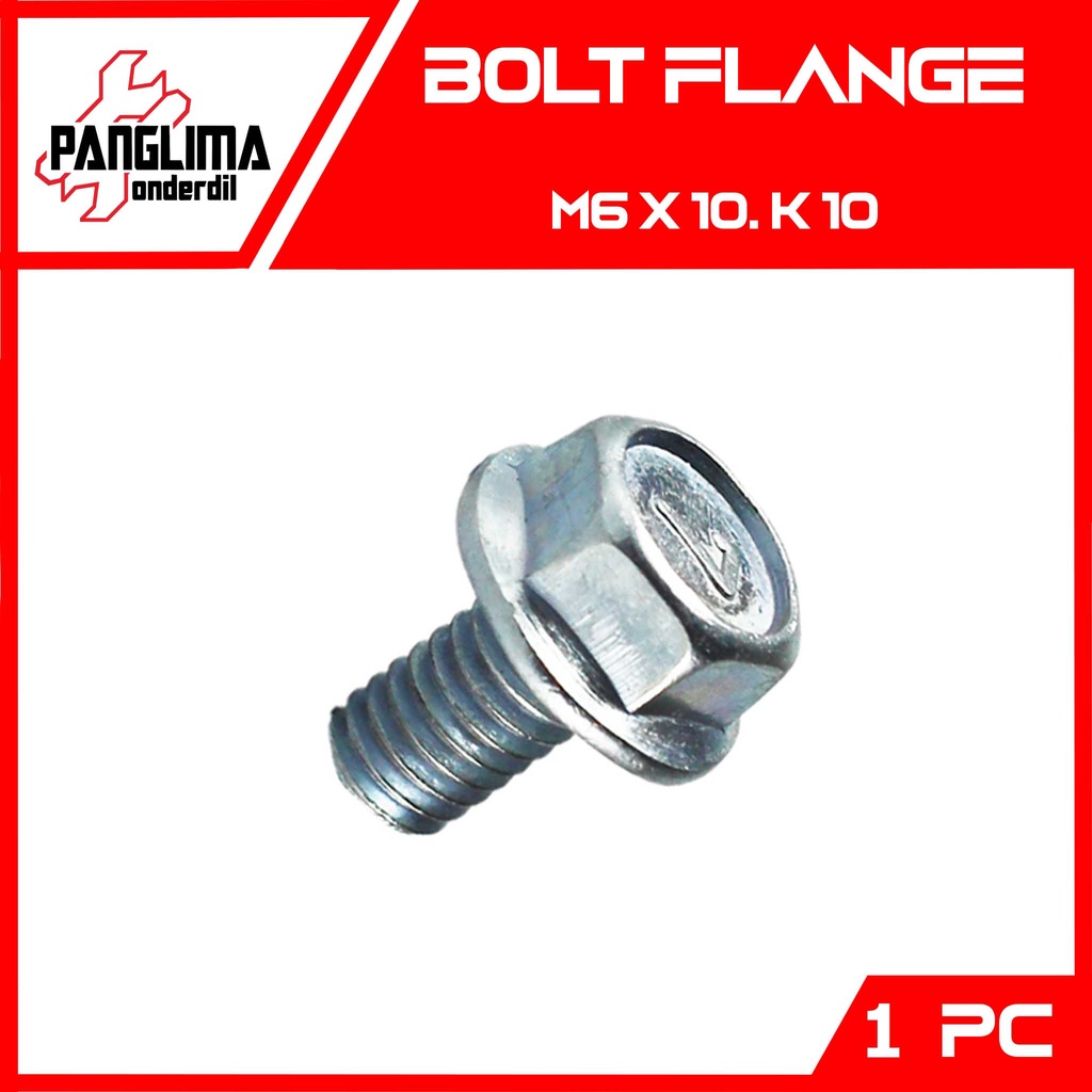 Baut Bolt Flange 6x10-M6x10-6x10-6 x 10-M6 K10-Kunci 10 Baud Topi