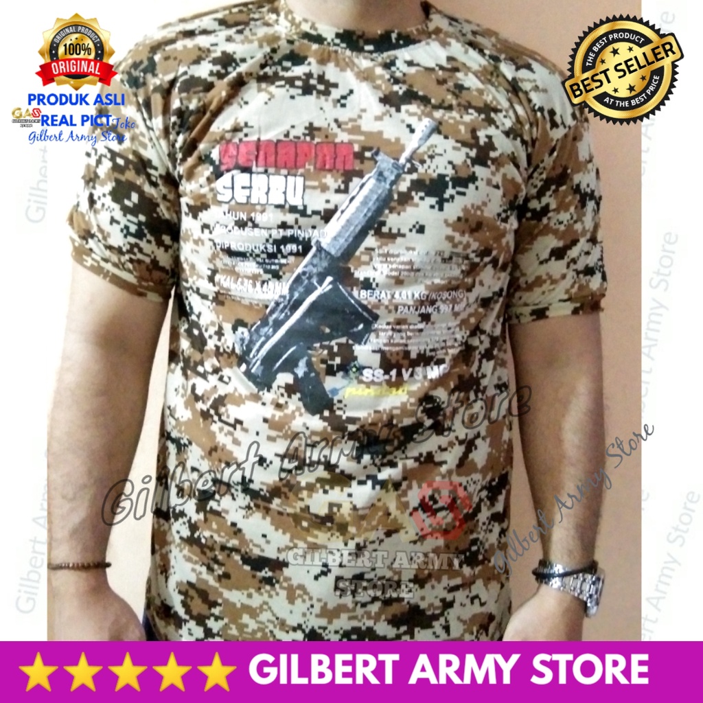 GILBERT ARMY STORE Kaos Loreng Tni Lengan Pendek Gambar Digital Deser Tan Gurun Senapan Serbu