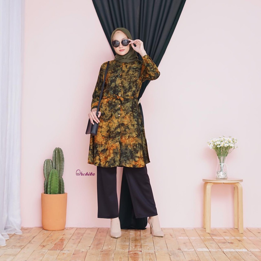 Atasan Tunik Kluwung Katun Rayon Tie Dye Motif Marble