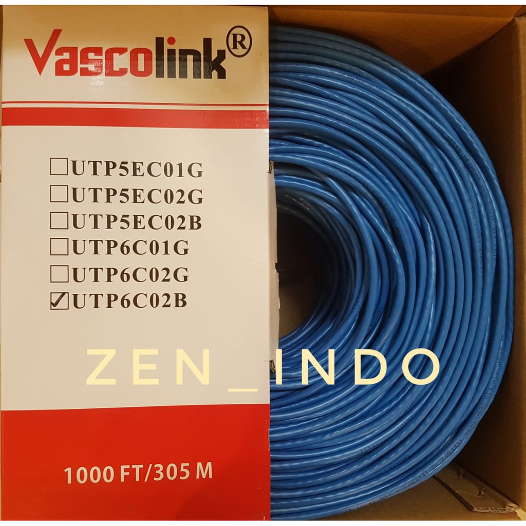 Kabel LAN UTP Cat6 Vascolink warna Biru (Blue) 305 Meter