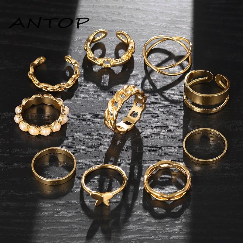 10 Buah/Set Korea Cincin Salib Mutiara Kupu-kupu Fashion Aksesoris Wanita Elegan ANTOP