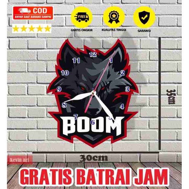 JAM DINDING UNIK BESAR 3D DEKORASI KAMAR KARAKTER LOGO BOOM ESPORTS KOLEKSI GAMERS TERBARU KEREN SOUVENIR CUSTOM