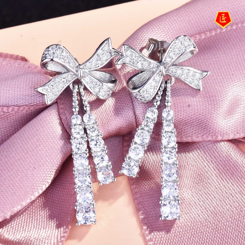 [Ready Stock]Fairy Butterfly Full Rhinestone Tassel Earrings Niche Design