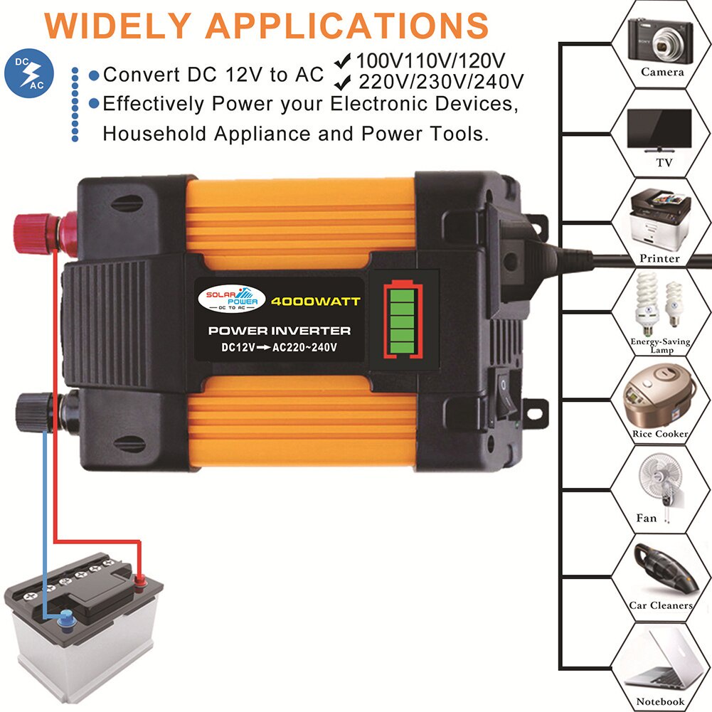 4000W Power Inverter Dc 12v Ac 220v Dual Usb Dengan Display Led Untuk Mobil Inverter Tenaga Surya