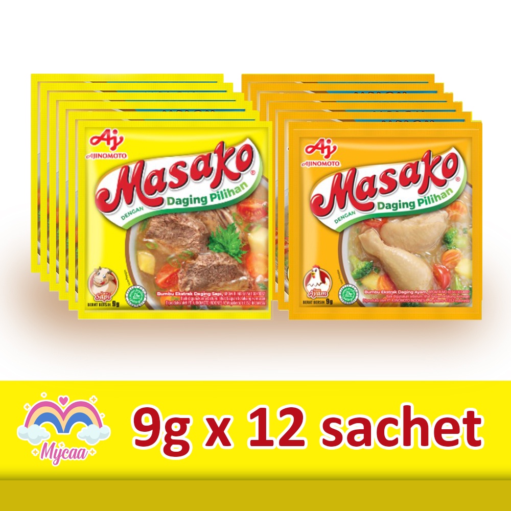 

MASAKO Bumbu Kaldu Penyedap Kemasan 9 gram renceng (isi 12 sachet) - Bumbu Kaldu Sapi Ayam, Penyedap Makanan, Bumbu Kaldu