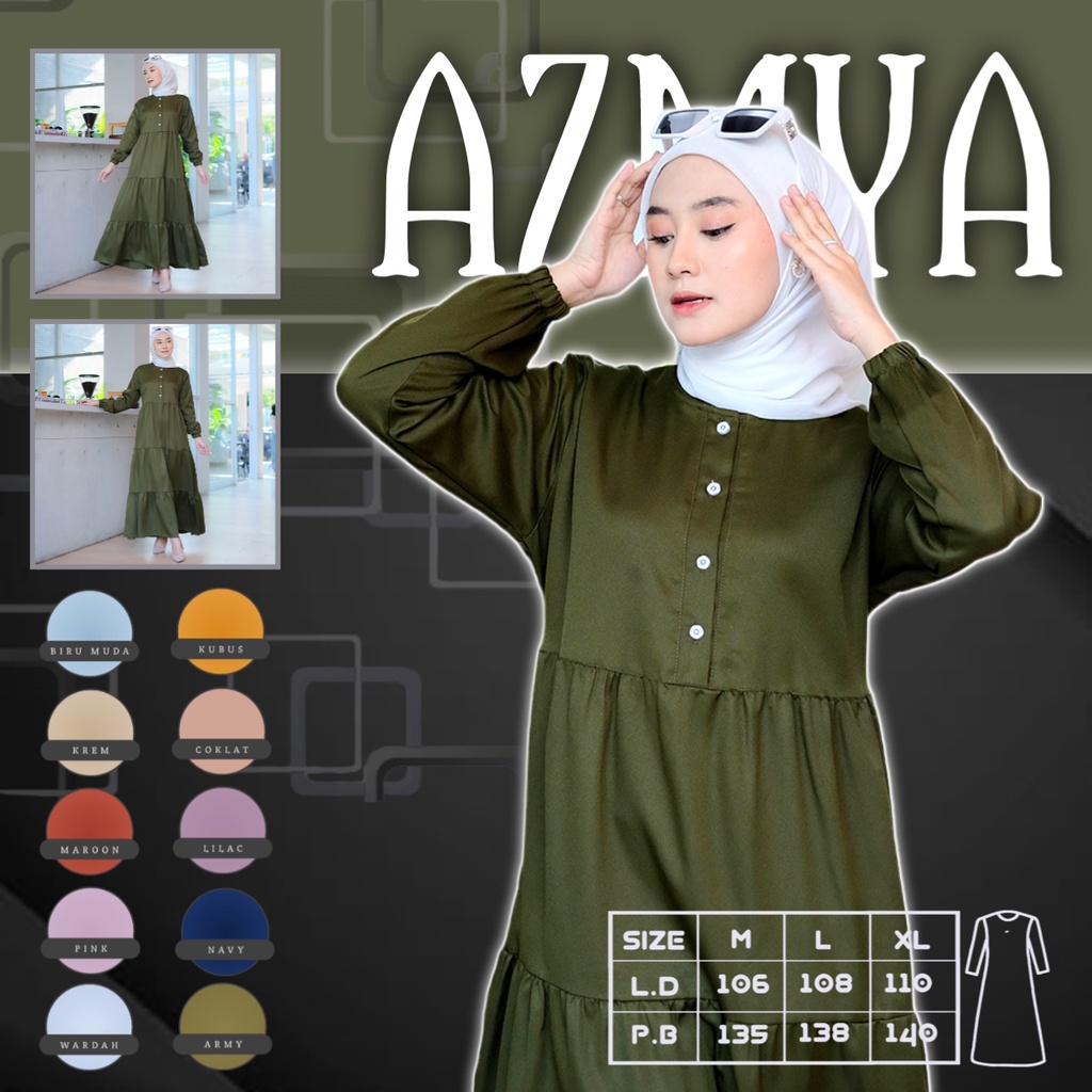 AZMIYA - Baju Gamis Wanita Terbaru 2022 Dress Remaja Kekinian Model Muslim Syari Dres Dewasa Set War