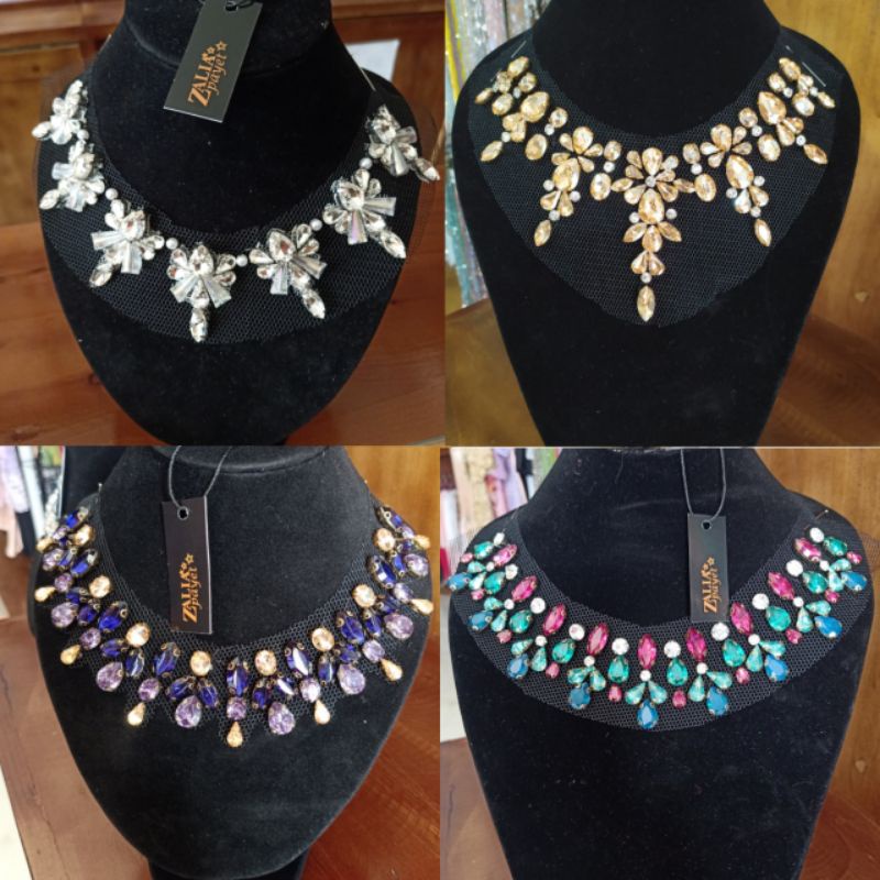Set Payet Rangkai Leher Diamond / Payet Rangkai Semi Swarovski dan Kristal Ceko - Zalia Payet