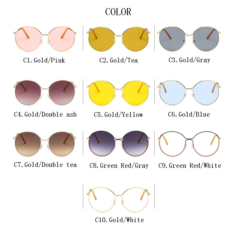 Kacamata Hitam Wanita Model Retro Frame Bulat Besar Bahan Metal