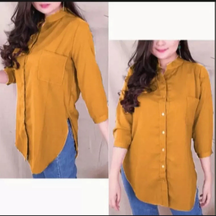 REAL PICTURE Blouse / Kemeja Wanita Lengan 7 per 8 / Kemeja Wanita BIG SIZE-Mustard
